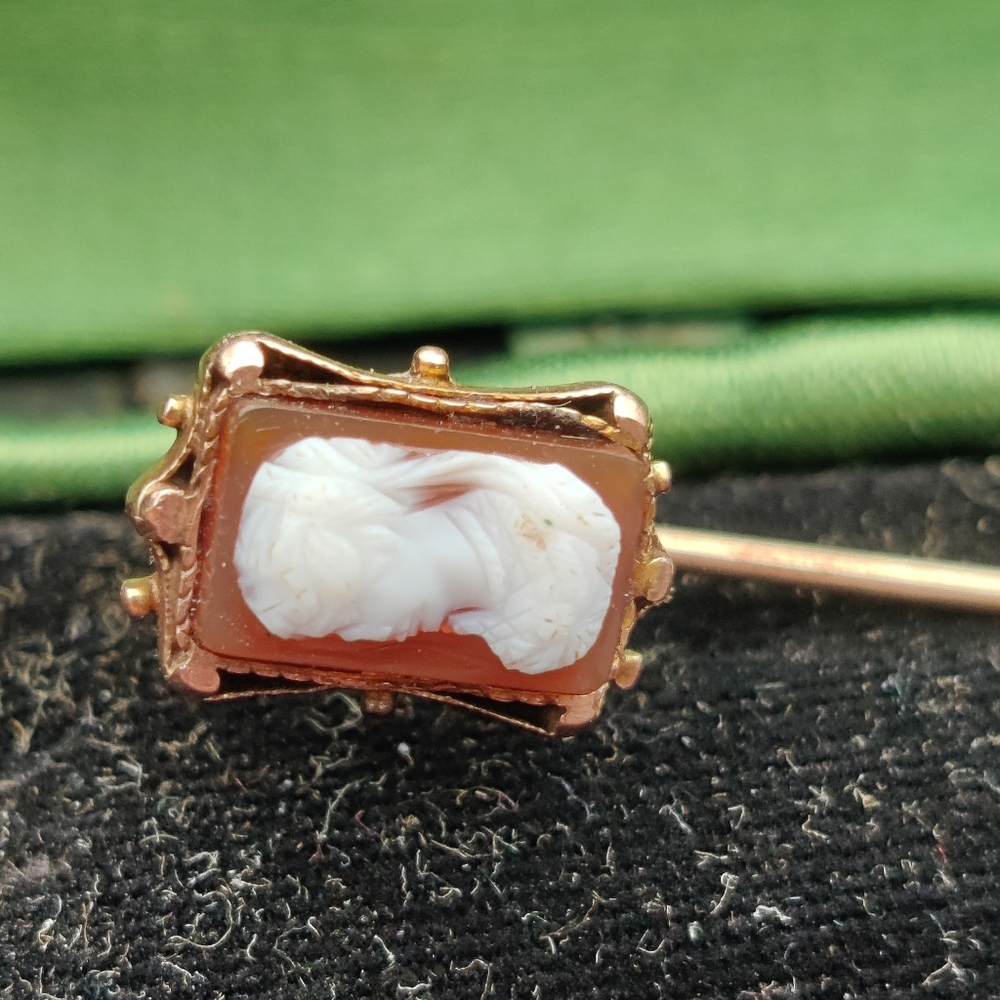 Antique Victorian Hardstone And Carnelian Cameo Stick Pin - Picture 4 of 7